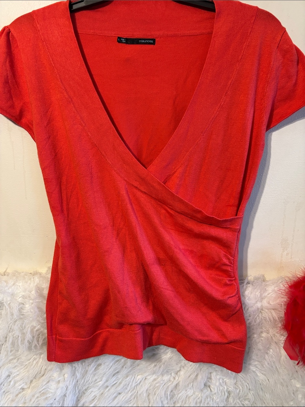 Maurices Bright Red Surplice Short-Sleeve Top